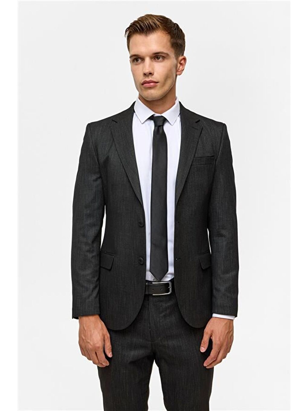 Siyah Slim Desenli Mono Yaka 6 Drop Takım Elbise-4