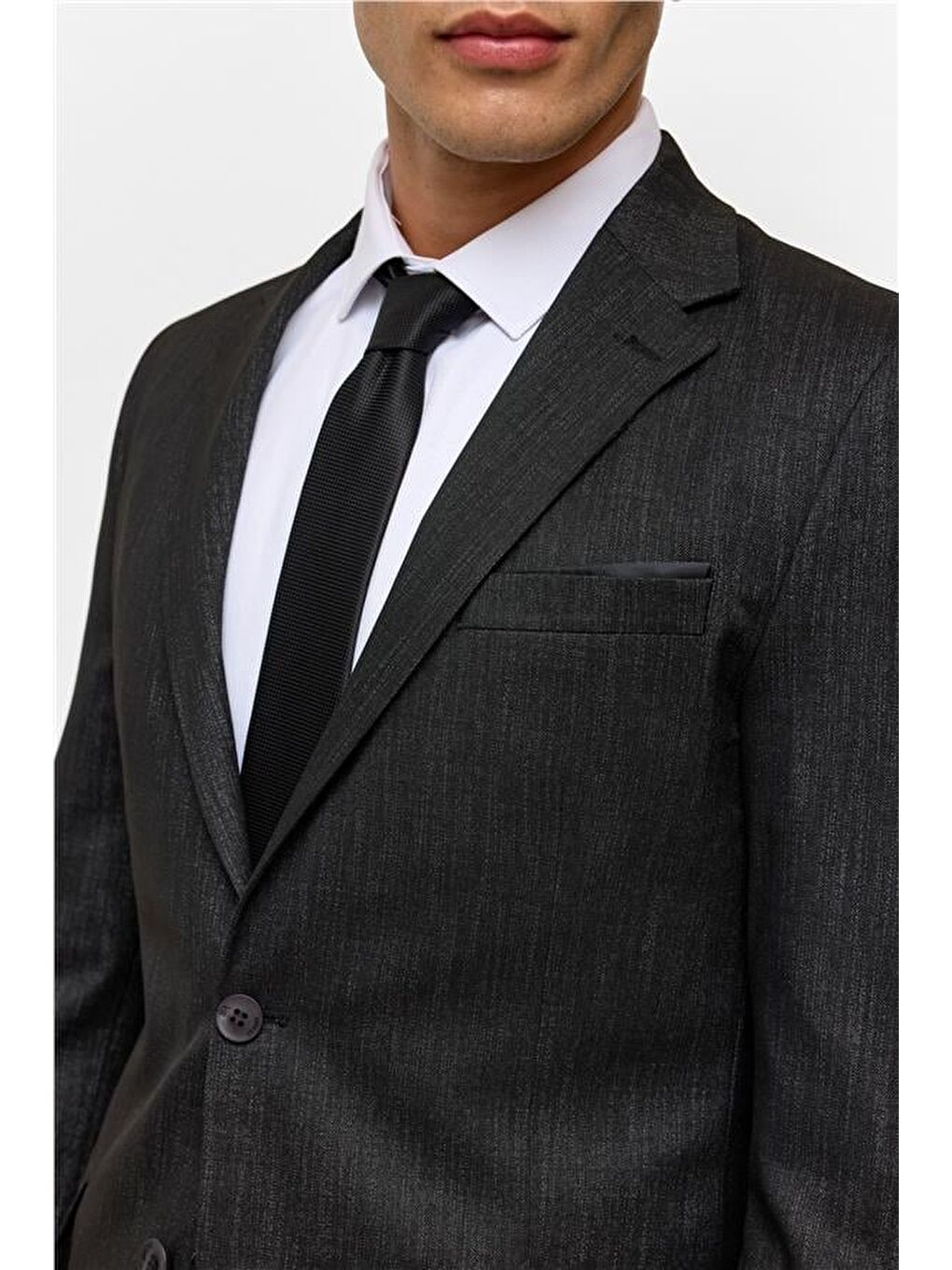 Siyah Slim Desenli Mono Yaka 6 Drop Takım Elbise-6