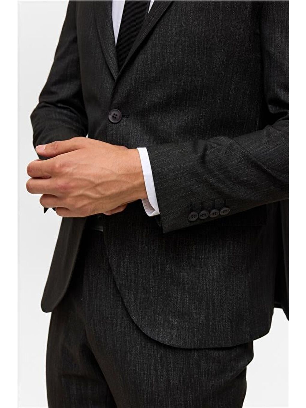 Siyah Slim Desenli Mono Yaka 6 Drop Takım Elbise-7