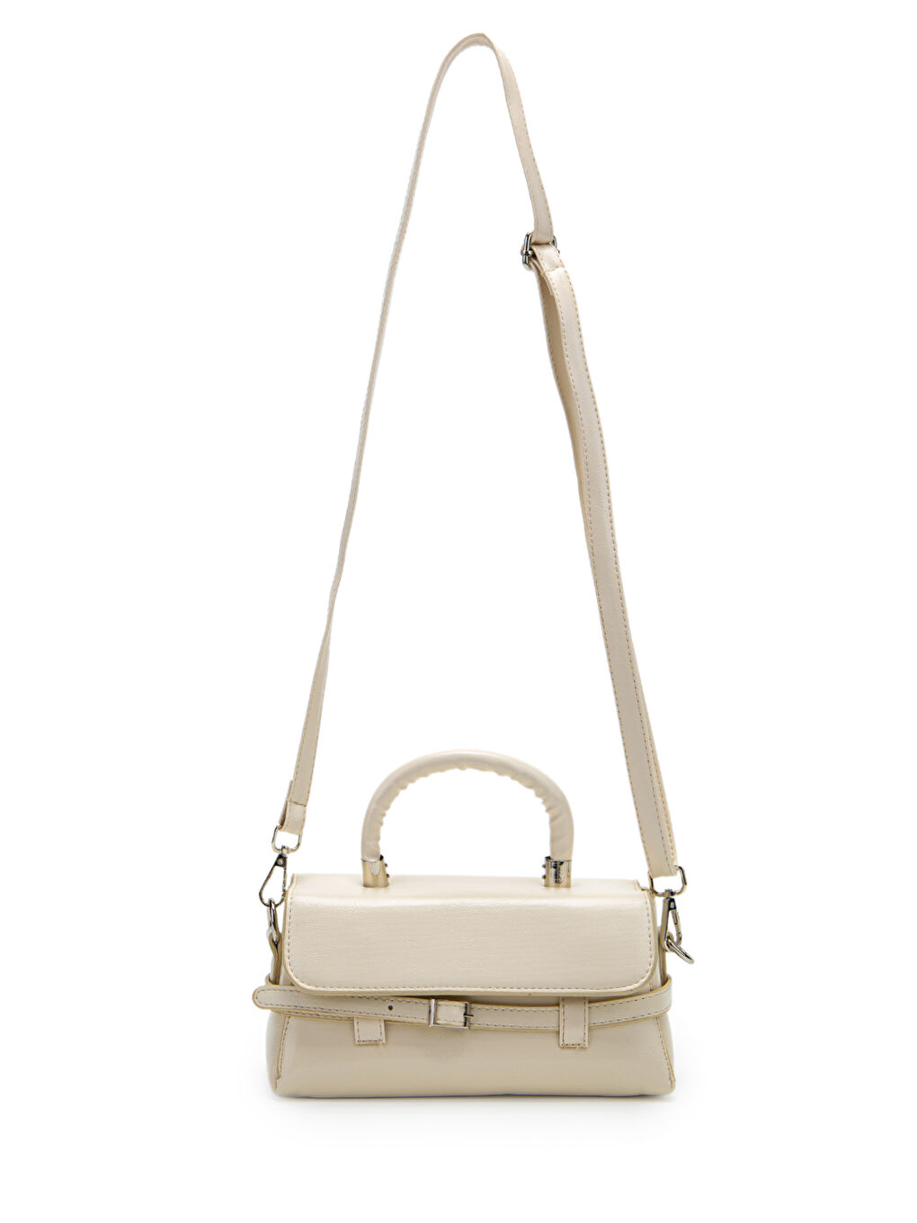 Kahverengi Kemer Detaylı Suni Deri Kadın Çapraz Çanta Nora Krem-1