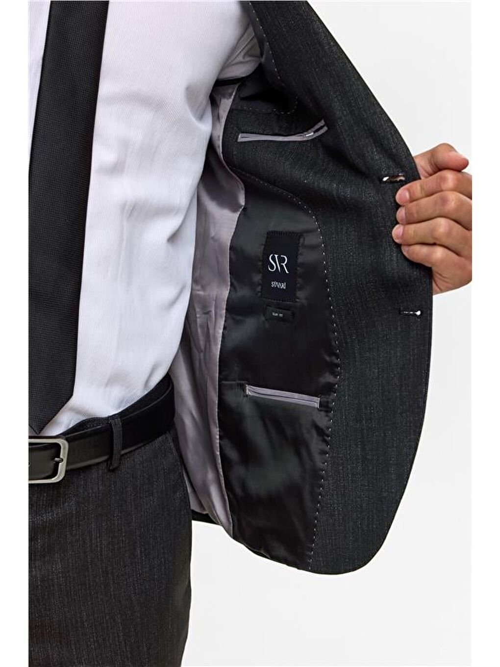 Siyah Slim Desenli Mono Yaka 6 Drop Takım Elbise-8