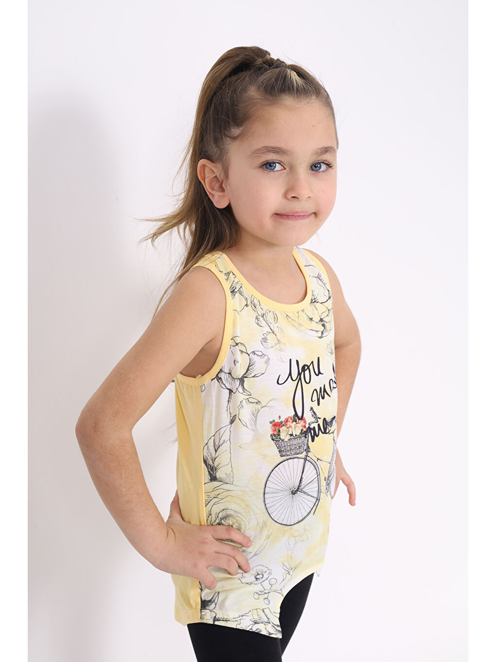 Sarı Kız Çocuk Bisiklet Baskılı Atlet-2