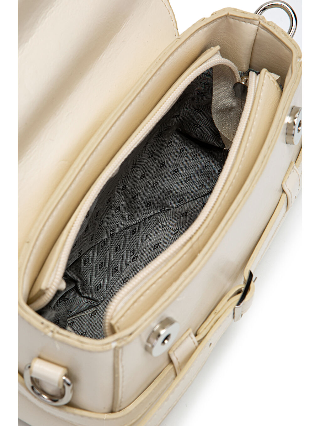 Kahverengi Kemer Detaylı Suni Deri Kadın Çapraz Çanta Nora Krem-4