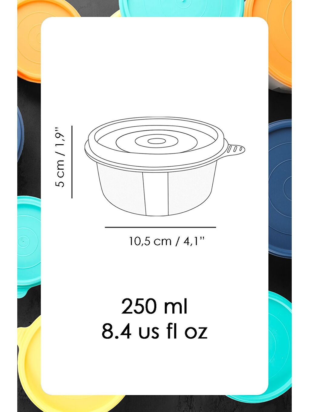 12'li Yuvarlak Gıda Saklama Kabı Seti 12x250 ml Lacivert-6