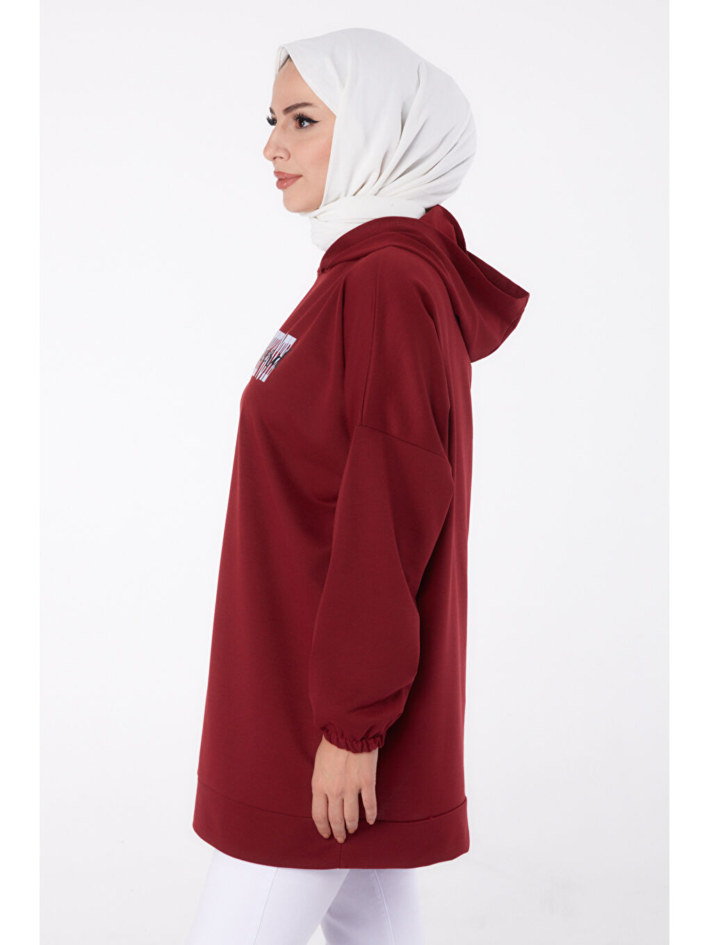 TOFİSA Düz Kapüşonlu Yaka Kadın Bordo Baskılı Sweatshirt   13334 - 2