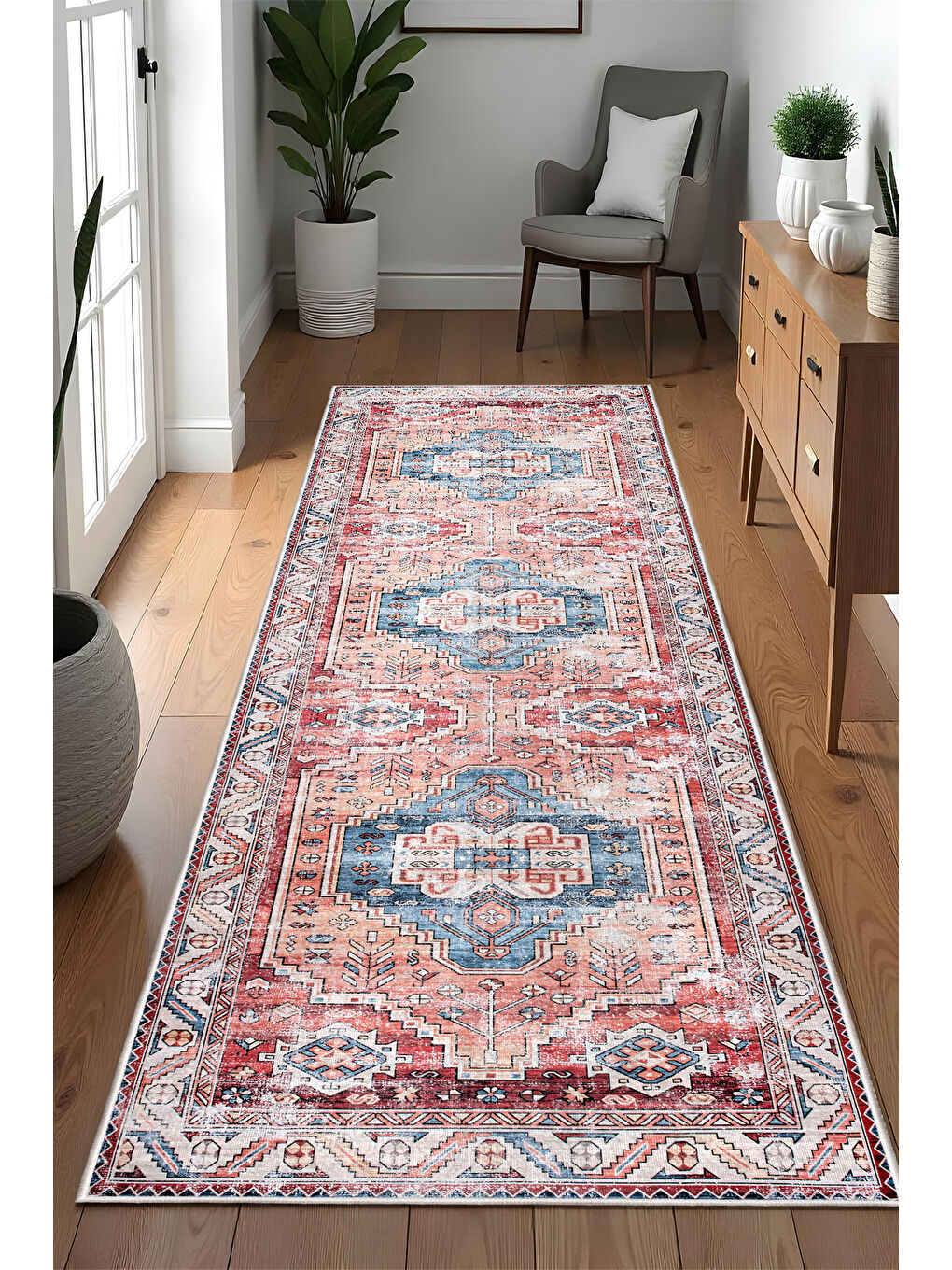 Kırmızı Dekoratif Özel Tasarım Yıkanabilir İnce Kaymaz Tabanlı Modern Halı KECE FR40-4