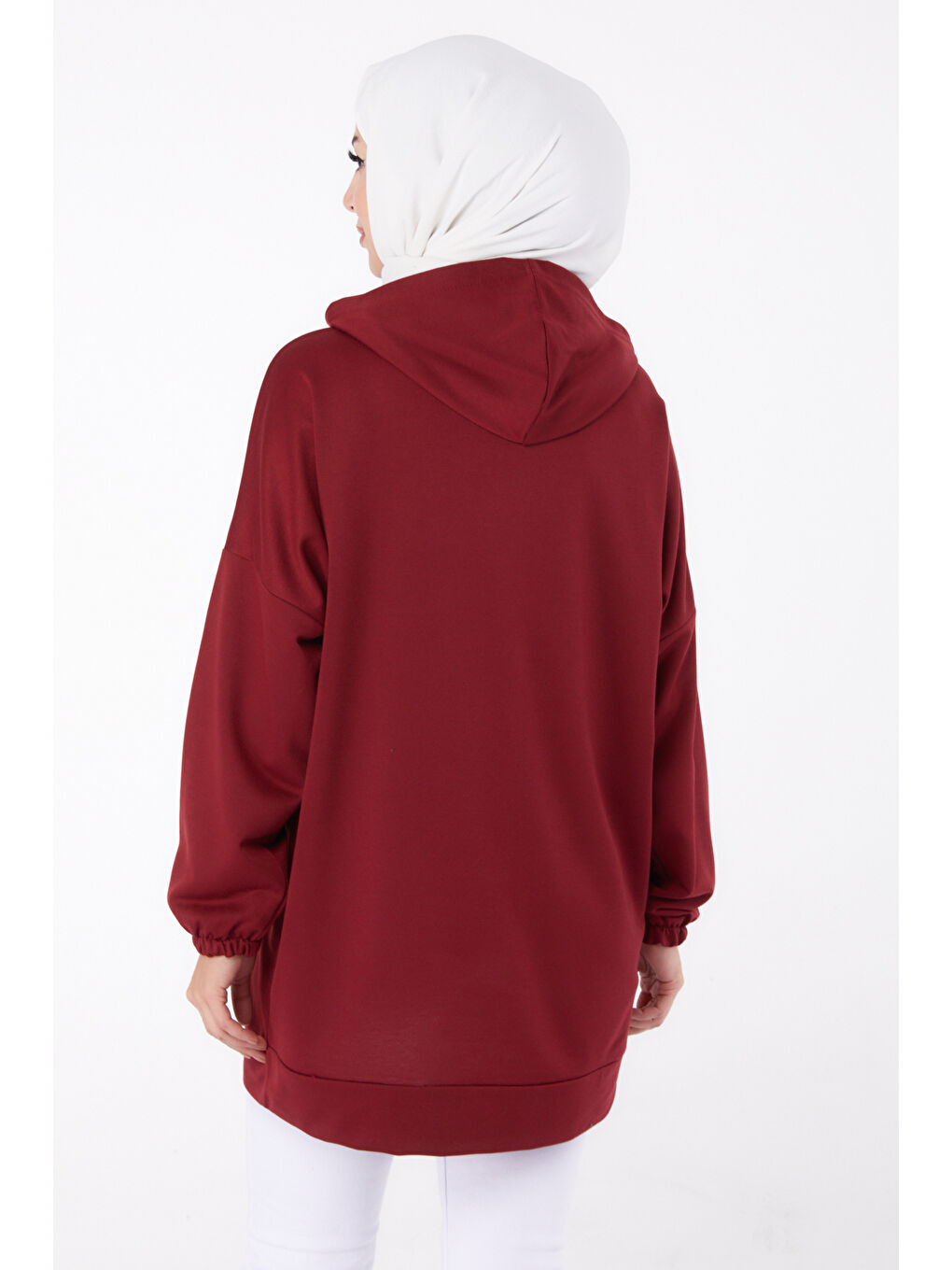 TOFİSA Düz Kapüşonlu Yaka Kadın Bordo Baskılı Sweatshirt   13334 - 3