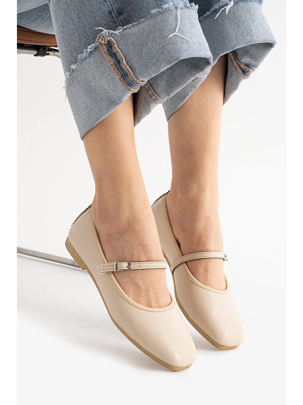 Ekru AL-142 Tokalı Babet Günlük Kadın Ayakkabı Ev Babeti