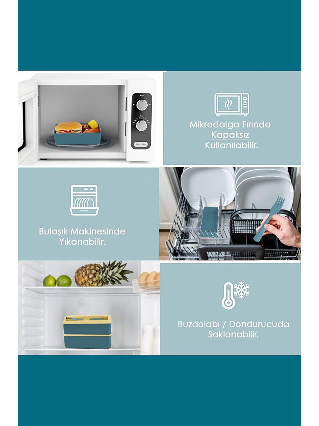 Ayarlanabilir Dikdörtgen 2 Katlı Beslenme Kabı Çatal Kaşık Servisli Yemek Saklama Kutusu Yeşil Sarı-3