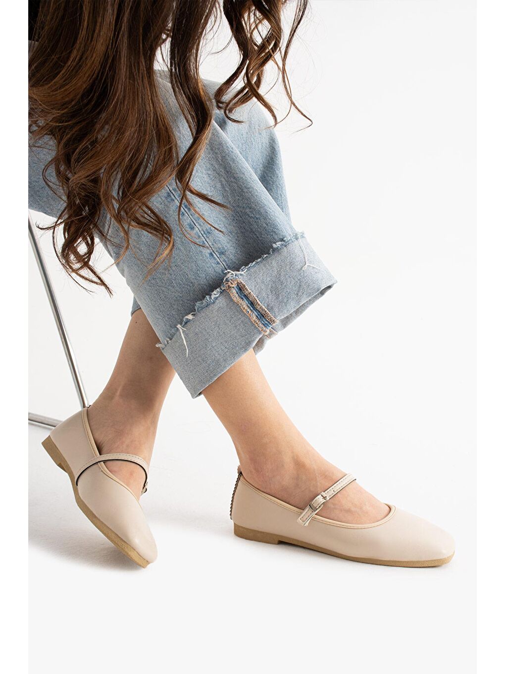 Ekru AL-142 Tokalı Babet Günlük Kadın Ayakkabı Ev Babeti-1