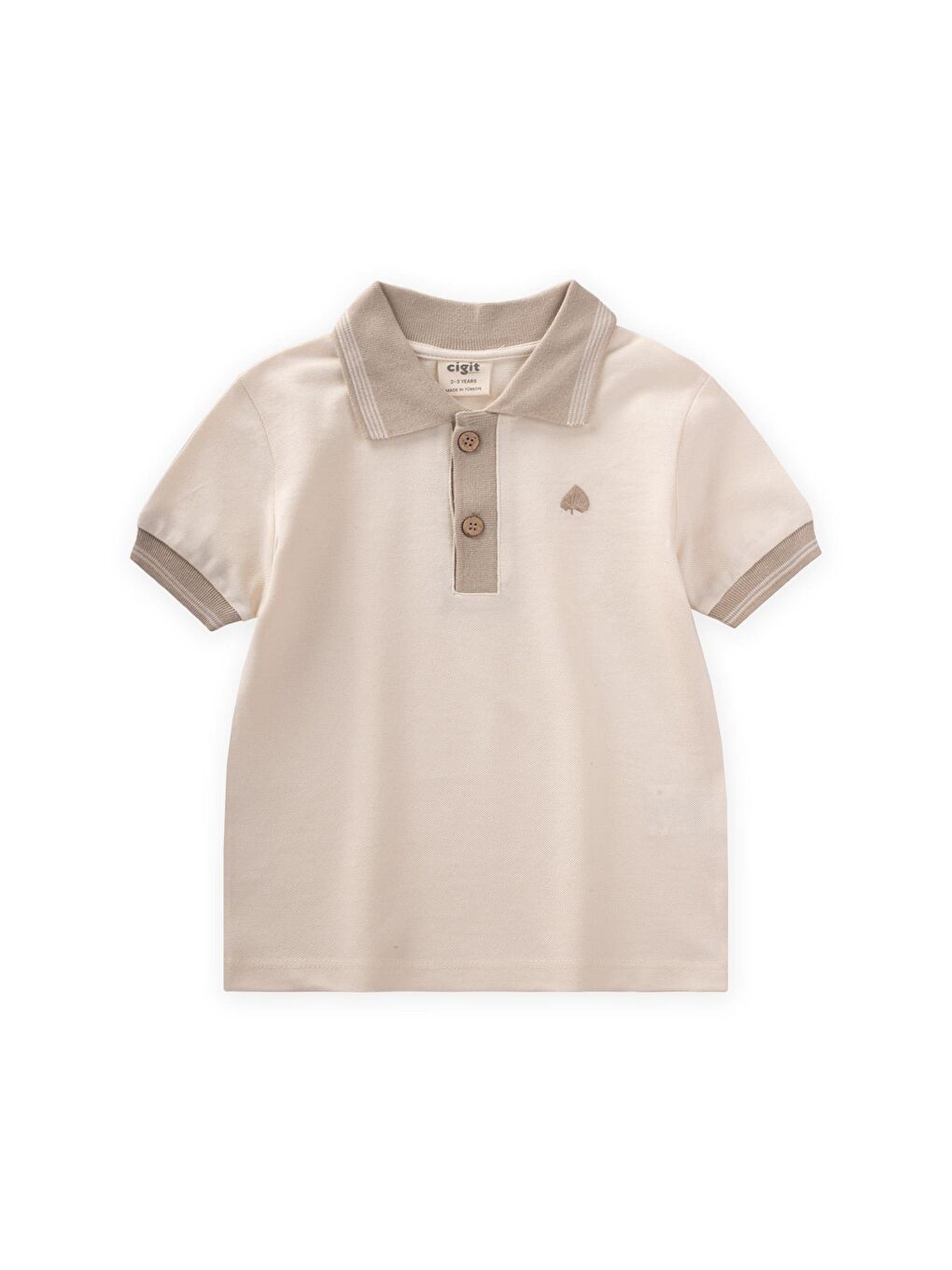 Bej Erkek Çocuk Polo Yaka Nakışlı Tişört