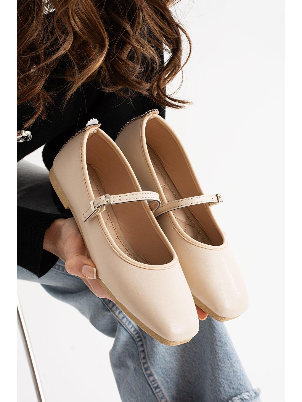 Ekru AL-142 Tokalı Babet Günlük Kadın Ayakkabı Ev Babeti-2