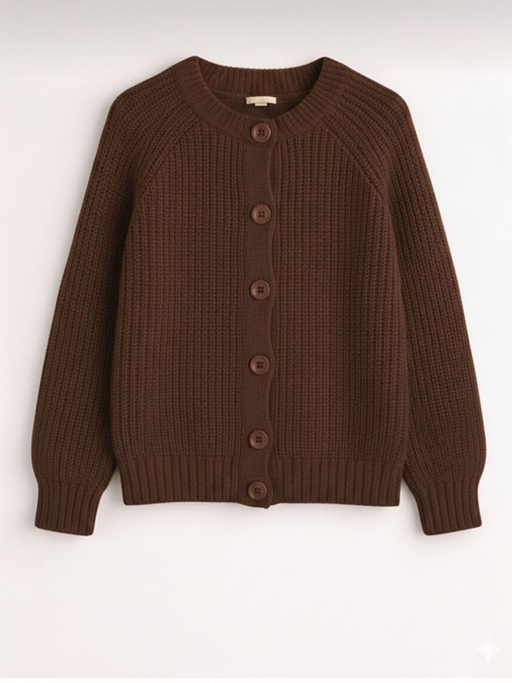 Kadın Kahverengi Yün Karışımlı Düğmeli Triko Kalın Hırka-0