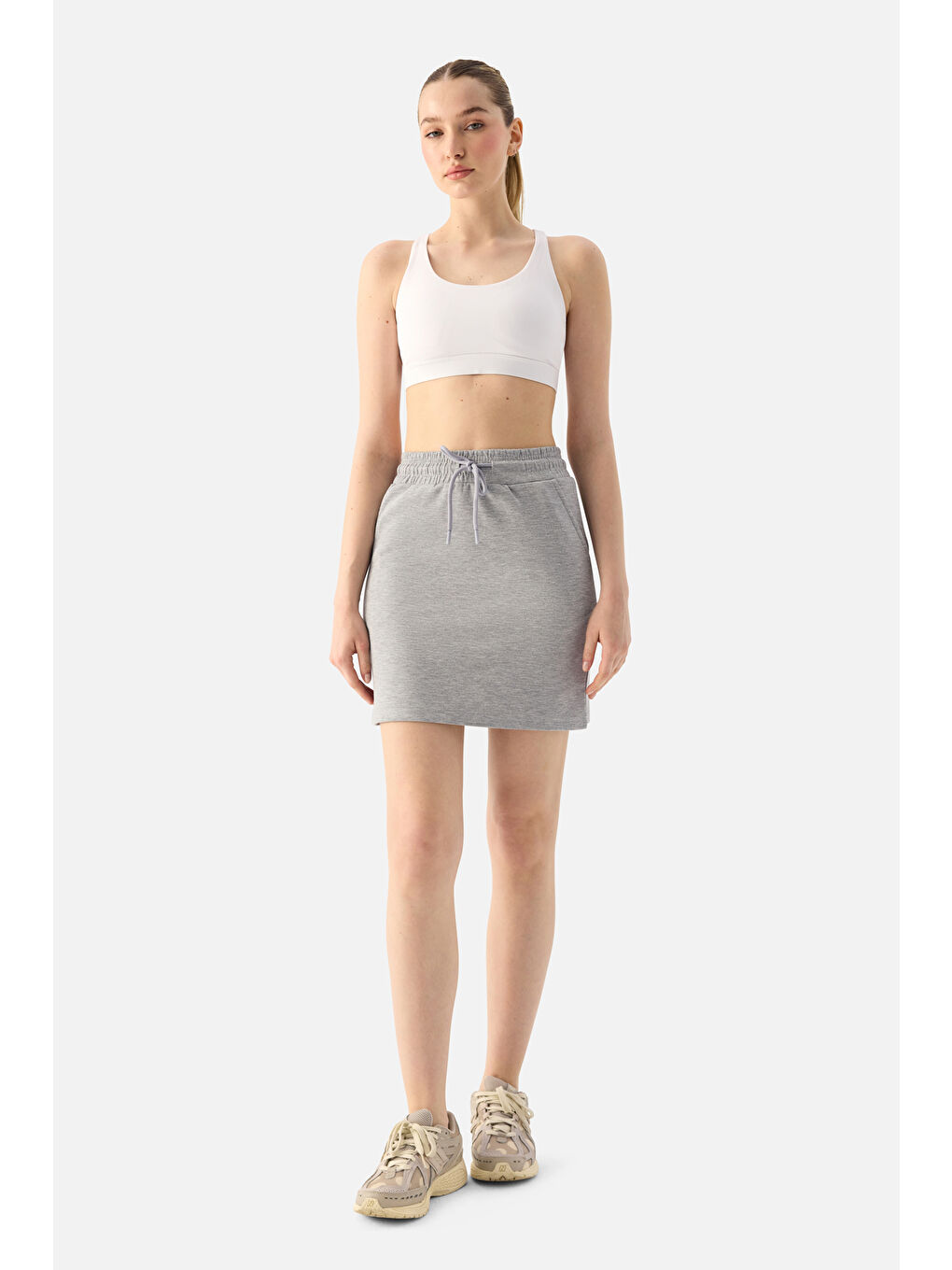 Lara Sokak Stili Gri Melanj Etek