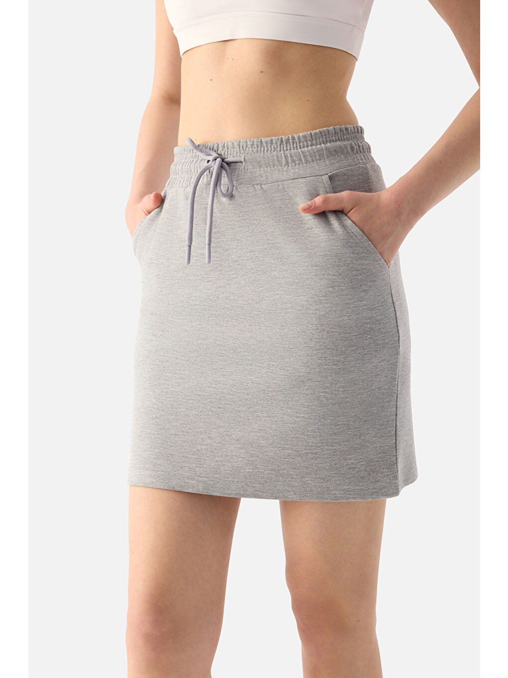 Lara Sokak Stili Gri Melanj Etek-1