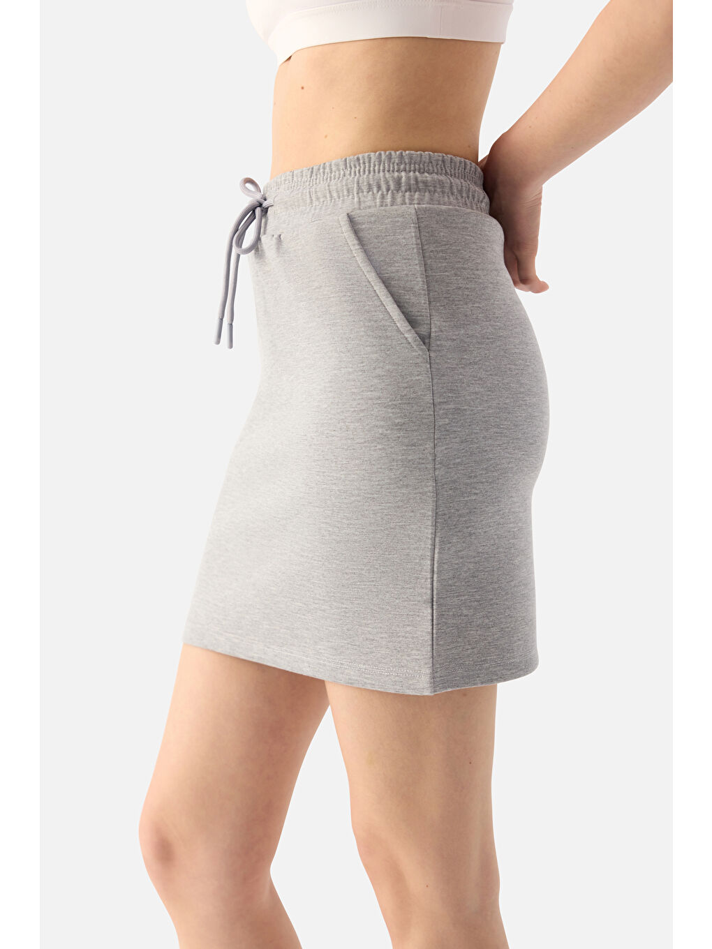 Lara Sokak Stili Gri Melanj Etek-3