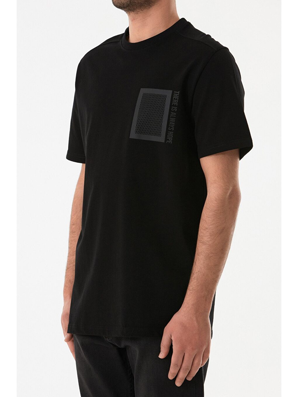 Siyah Baskılı Bisiklet Yaka Tişört-4