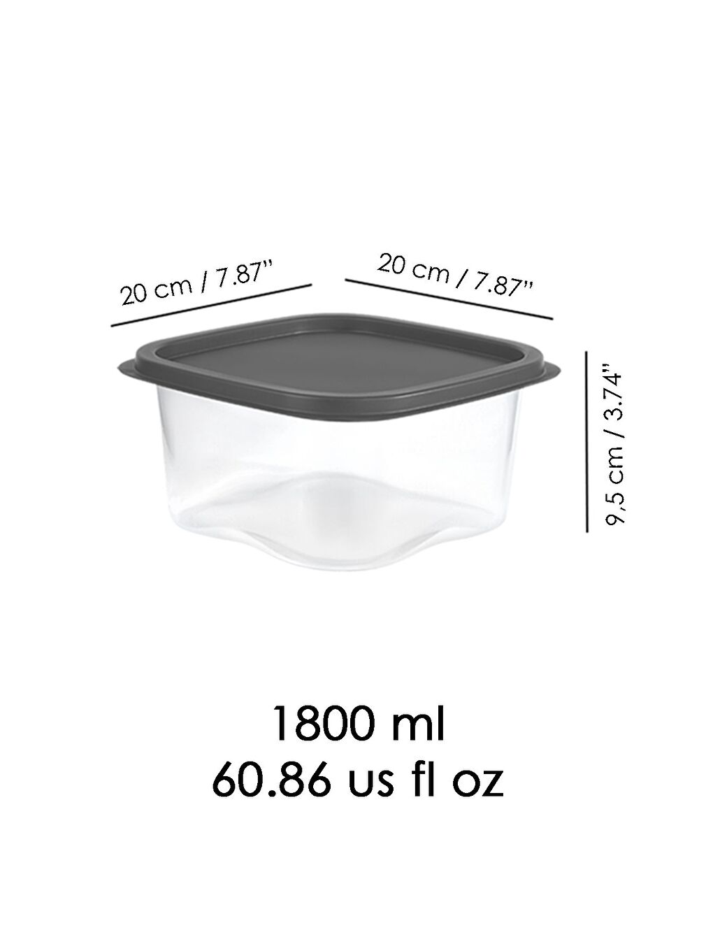 Gri 8 Adet Kare Erzak Gıda Saklama Kabı 1800 ml Antrasit-4