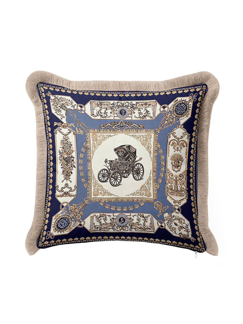 Karışık Barok Lüks Saçaklı Yastık Kılıfı - Vintage Arabalı Klasik Etnik Lacivert Püsküllü Kırlent Kılıfı-3