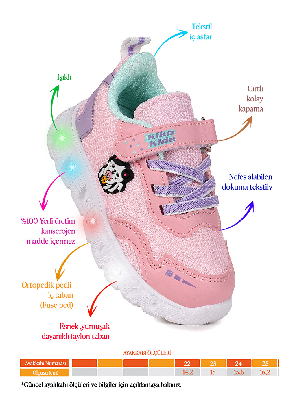 Pembe Peras Işıklı Cırtlı Kız Bebek Spor Ayakkabı-1
