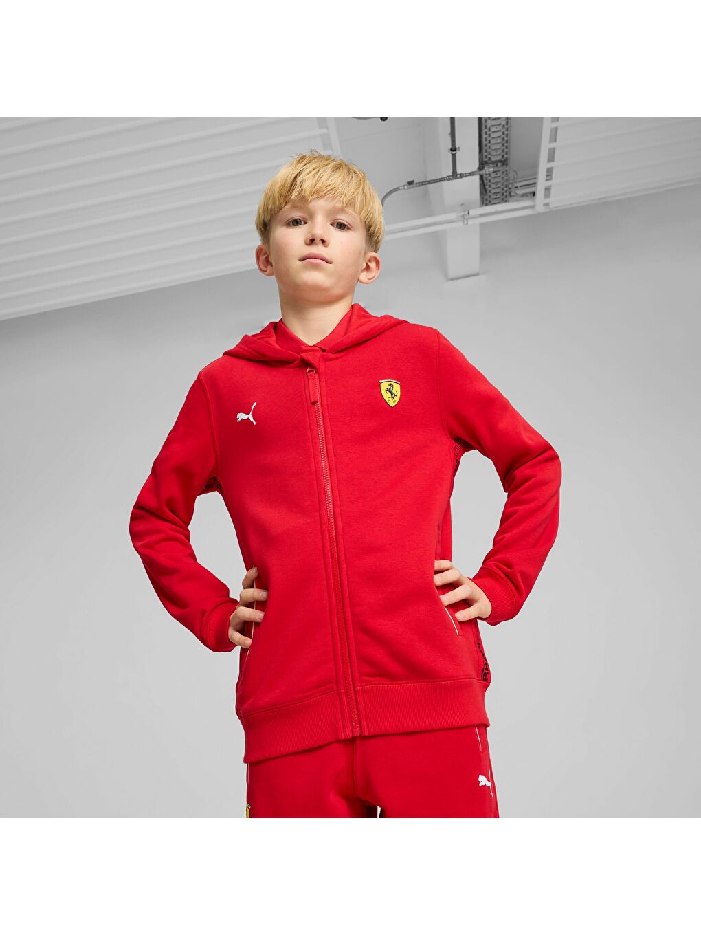 Kırmızı SCUDERIA FERRARI Race Genç Kapüşonlu Ceket-5