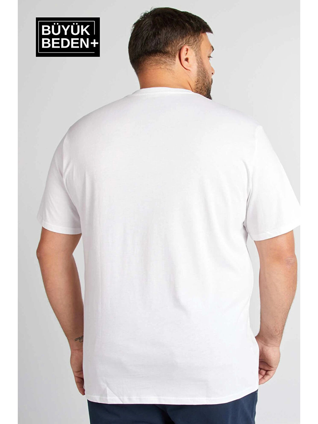 Beyaz Erkek  V Yaka Büyük Beden Tişört SPRBTS09-2