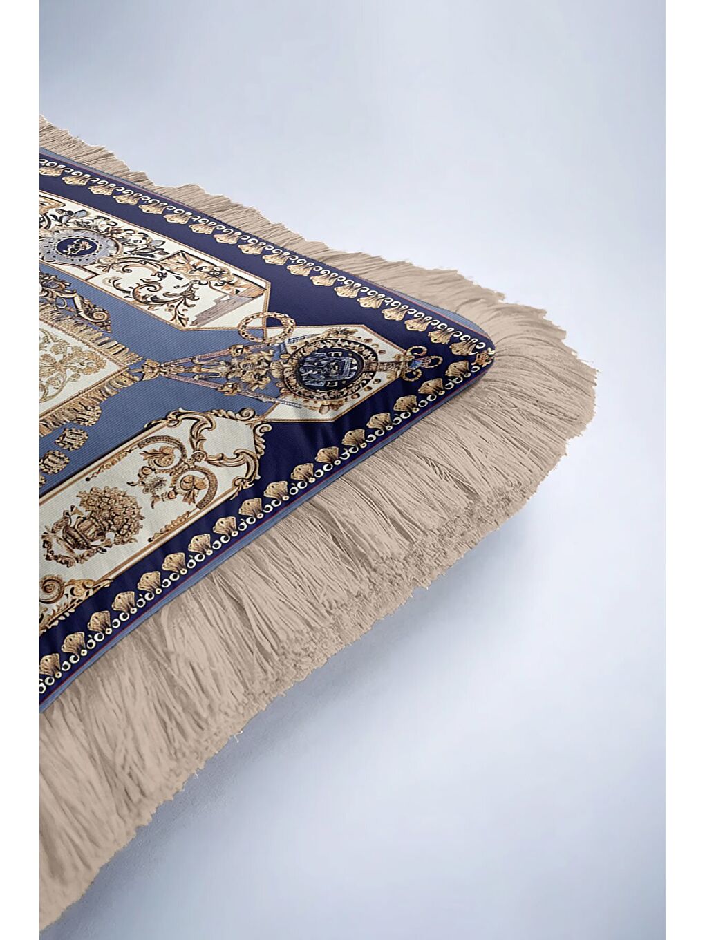 Karışık Barok Lüks Saçaklı Yastık Kılıfı - Vintage Arabalı Klasik Etnik Lacivert Püsküllü Kırlent Kılıfı-6