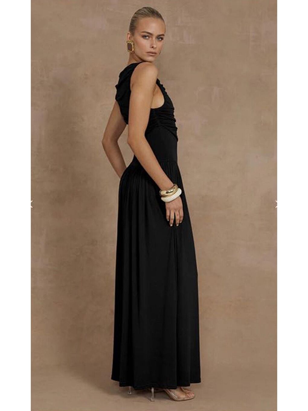 Siyah Önü Dökümlü Uzun Boy Kadın Elbise Mg2364-4