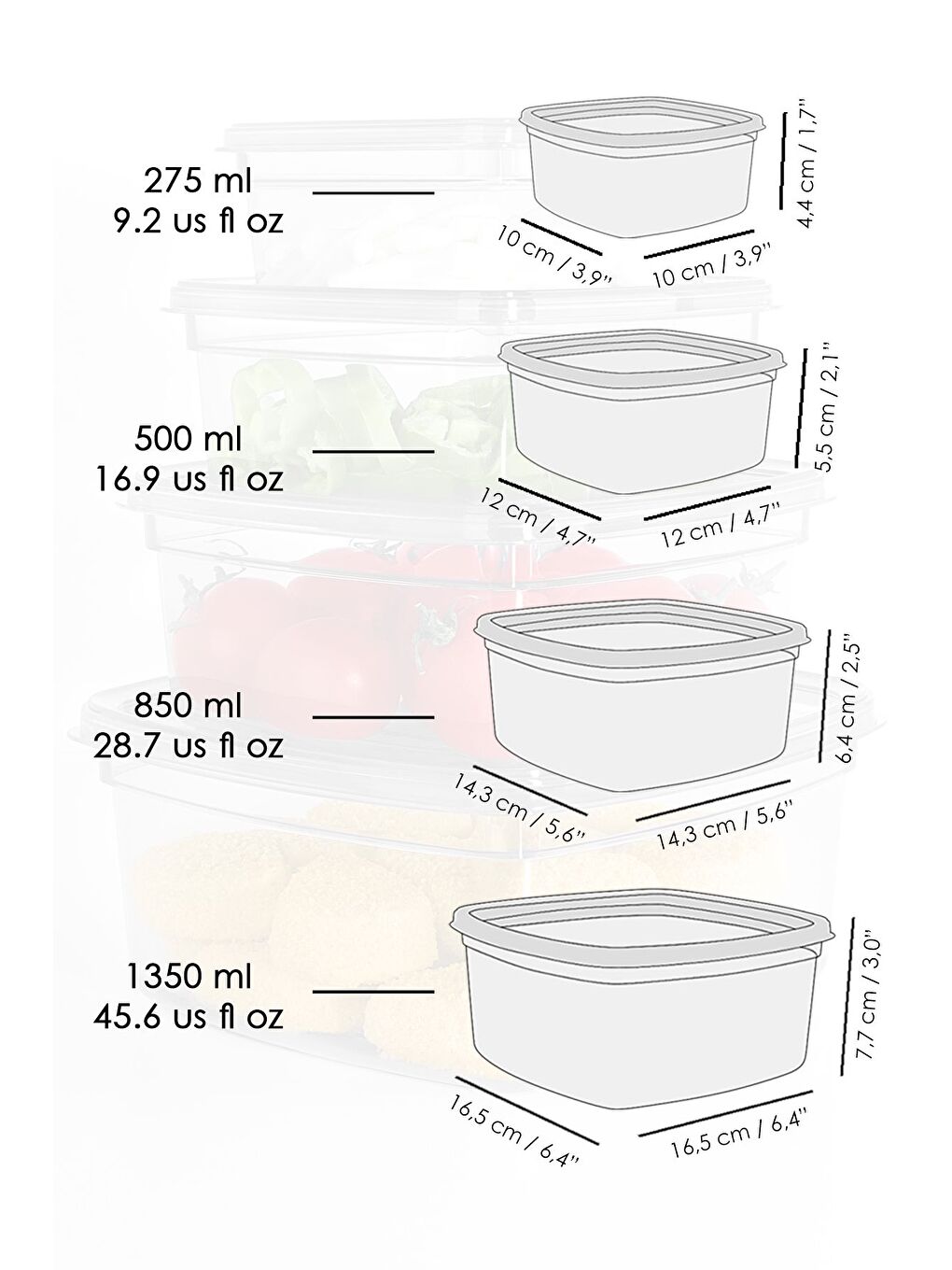 24'lü Kare Sızdırmaz Saklama Kabı Seti Düzenleyici Erzak Kabı 6x 275 500 850 1350 ml Antrasit-3