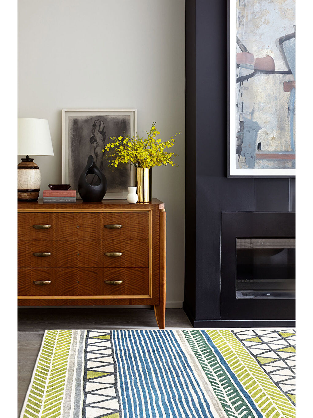 Sarı Dekoratif Özel Tasarım Yıkanabilir İnce Kaymaz Tabanlı Modern Halı KECE FR36-1