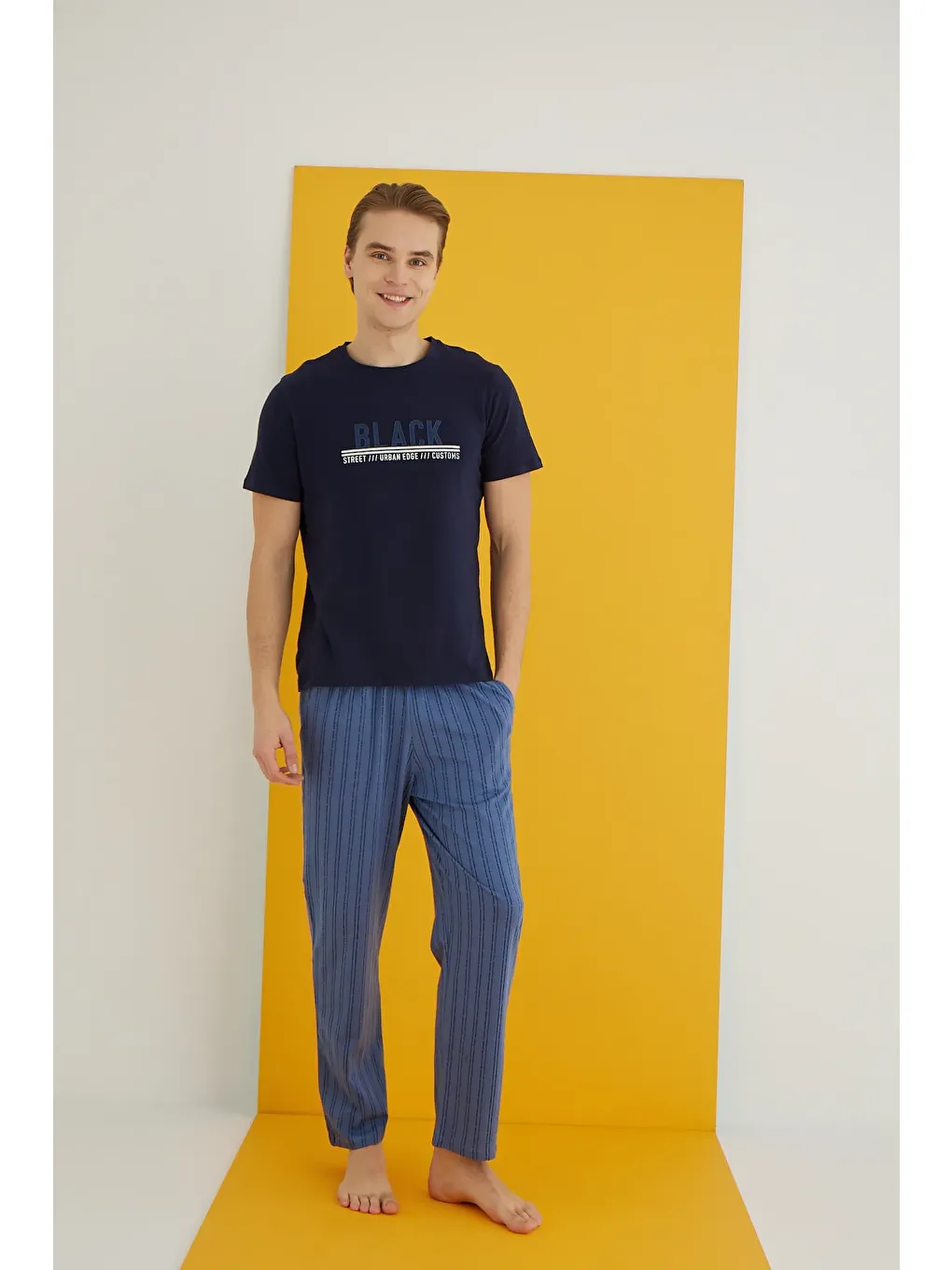 Lacivert Penye Erkek Pijama Takım 7501-13