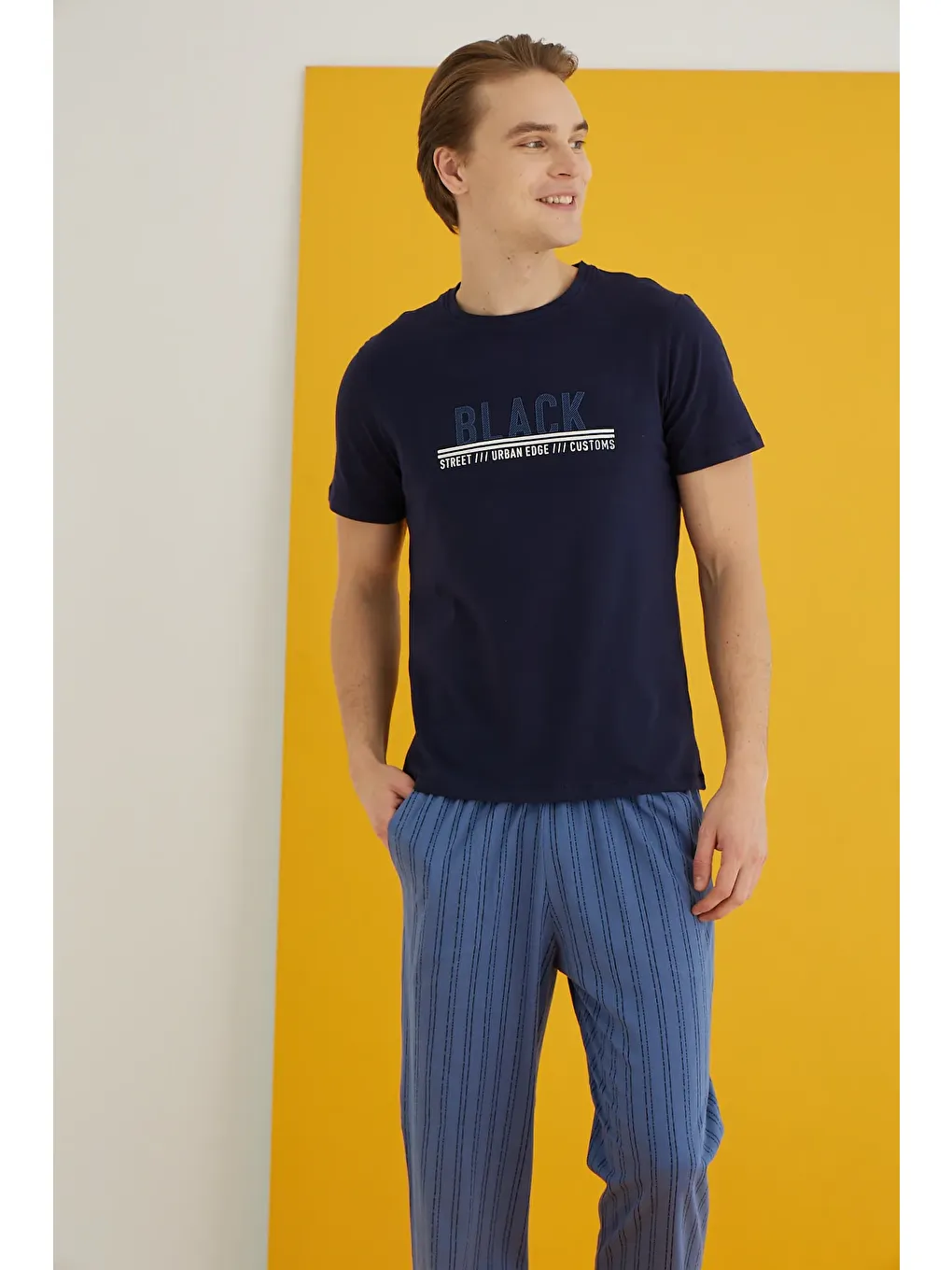 Lacivert Penye Erkek Pijama Takım 7501-13-1