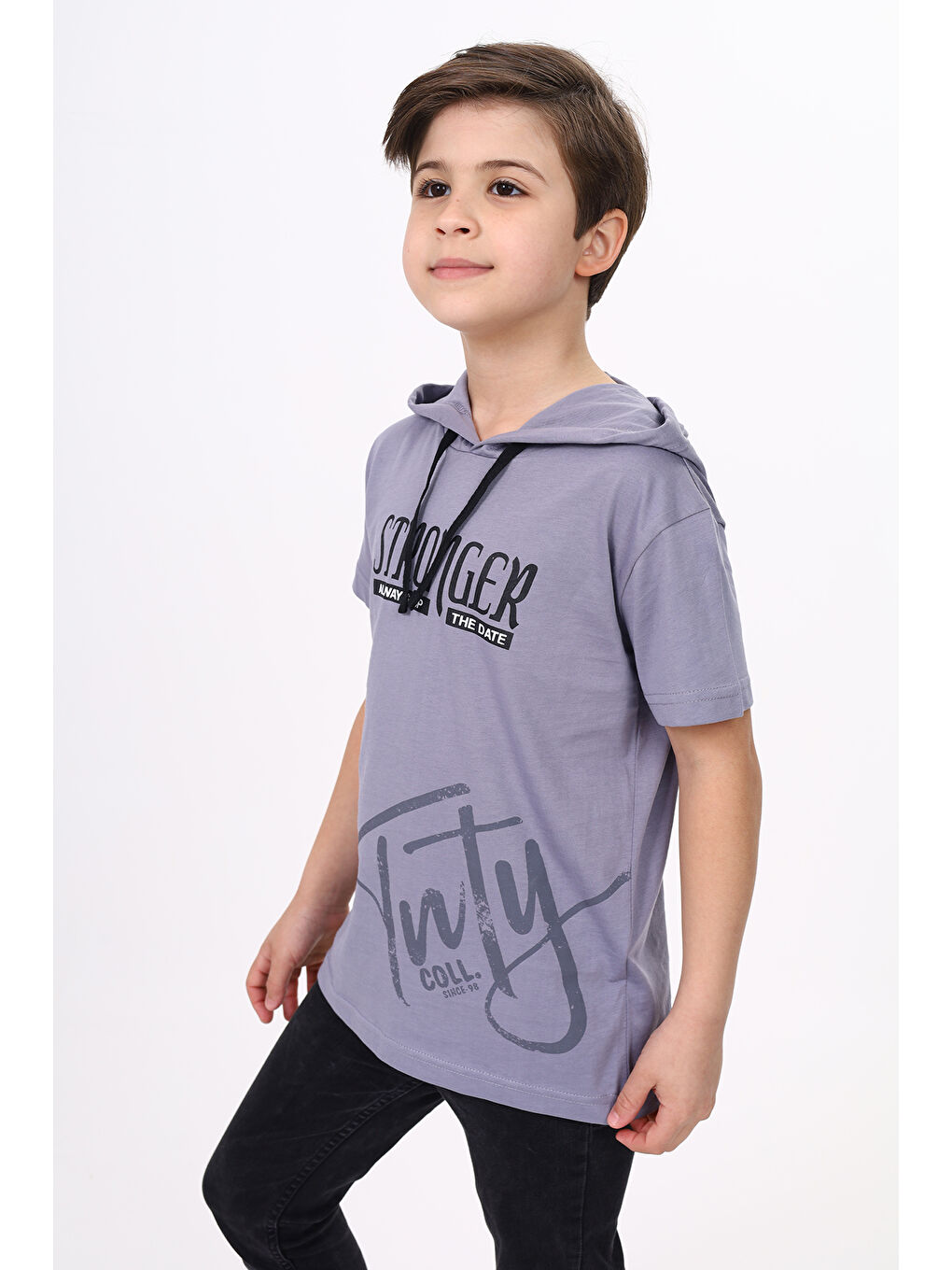 Gri Erkek Çocuk Baskılı Tişört-1