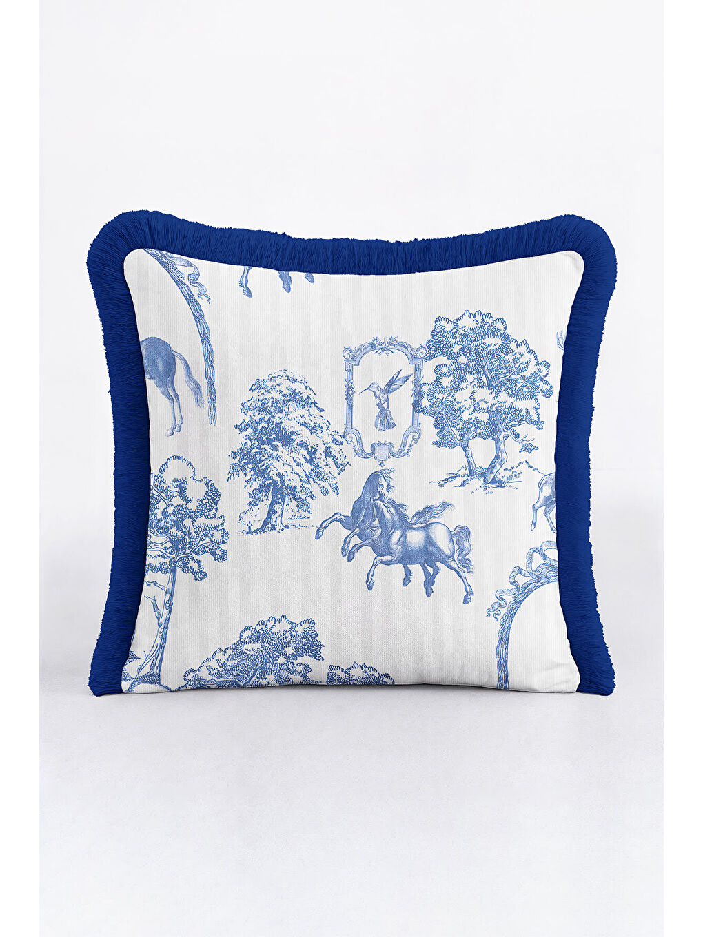 Karışık Klasik Fransız Stil Saçaklı Yastık Kılıfı - Vintage Country Mavi Naturel Püsküllü Kırlent Kılıfı-2