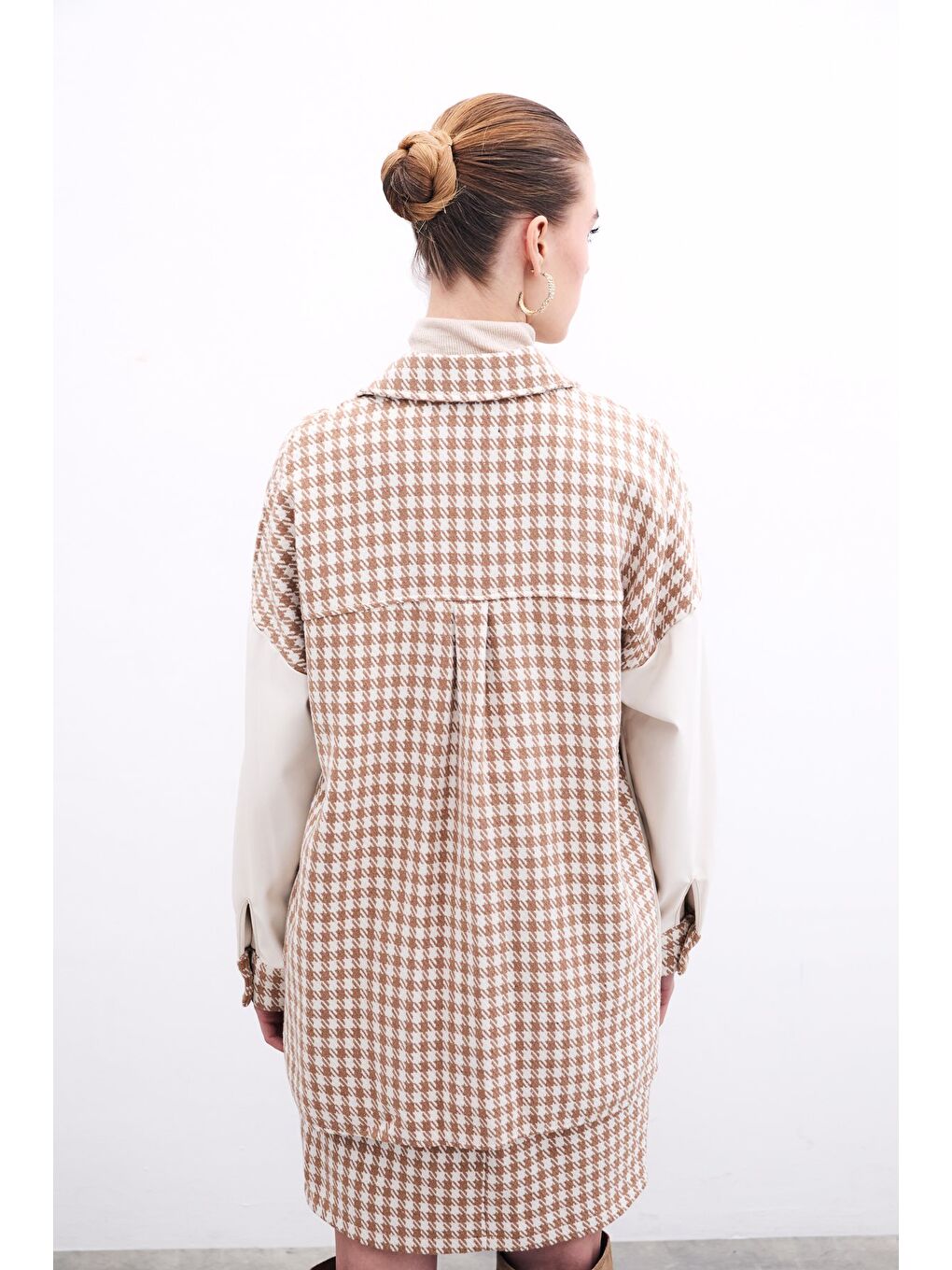 Deri Detaylı Gömlek Ceket - Ekru-Camel-5