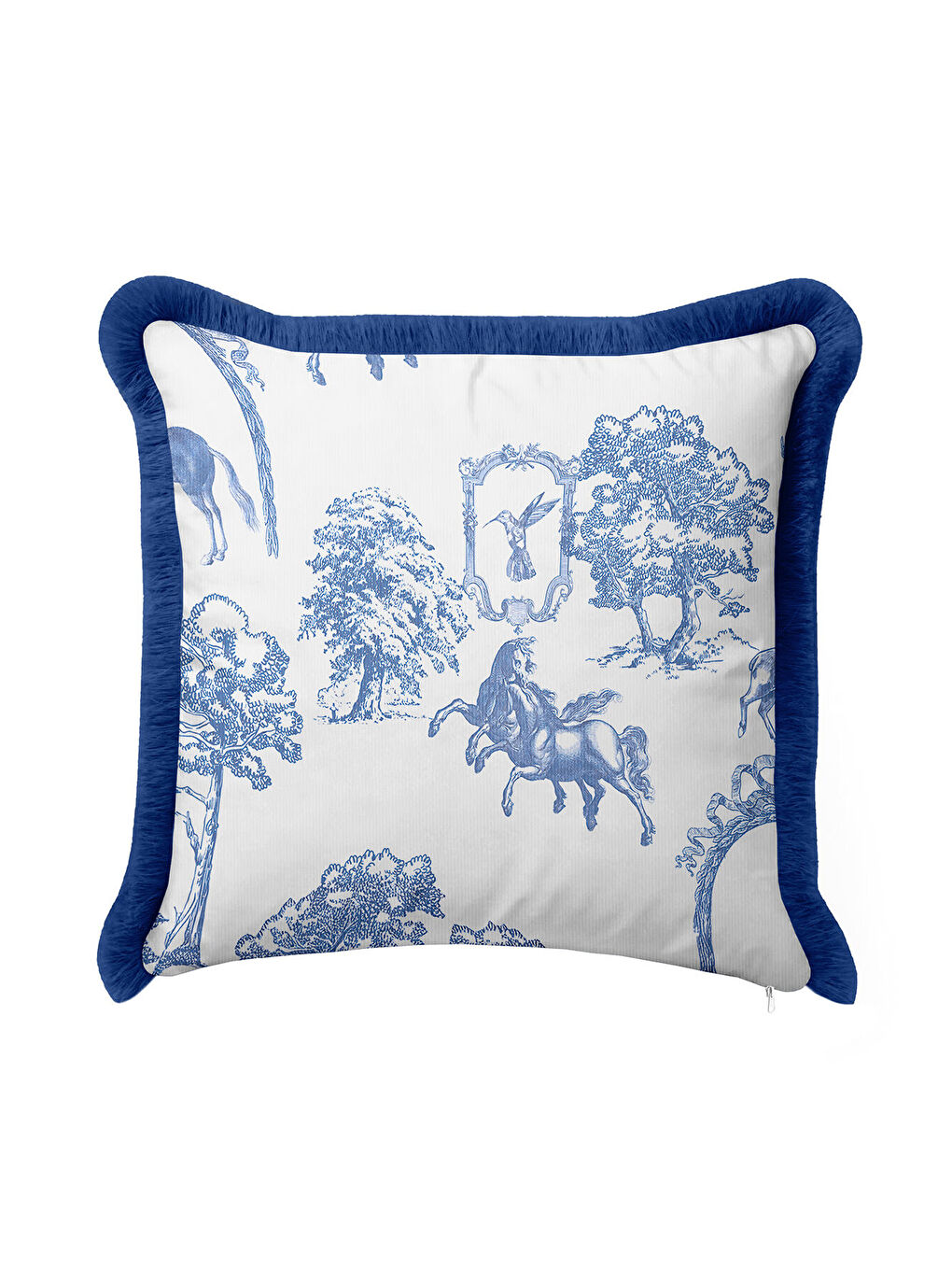 Karışık Klasik Fransız Stil Saçaklı Yastık Kılıfı - Vintage Country Mavi Naturel Püsküllü Kırlent Kılıfı-4