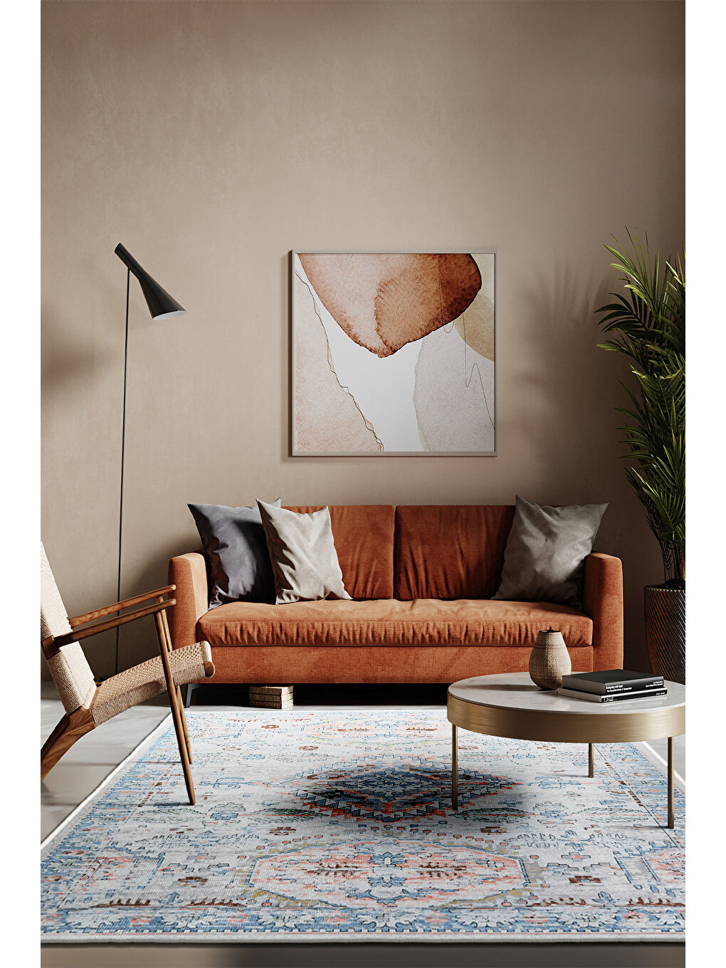 Gri Dekoratif Özel Tasarım Yıkanabilir İnce Kaymaz Tabanlı Modern Halı KECE FR34-1