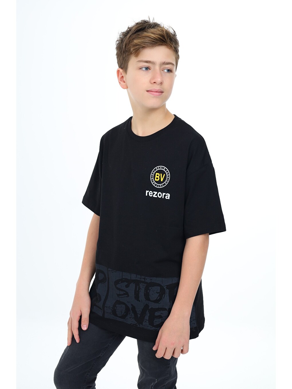 Siyah Erkek Çocuk Baskılı Tişört-1