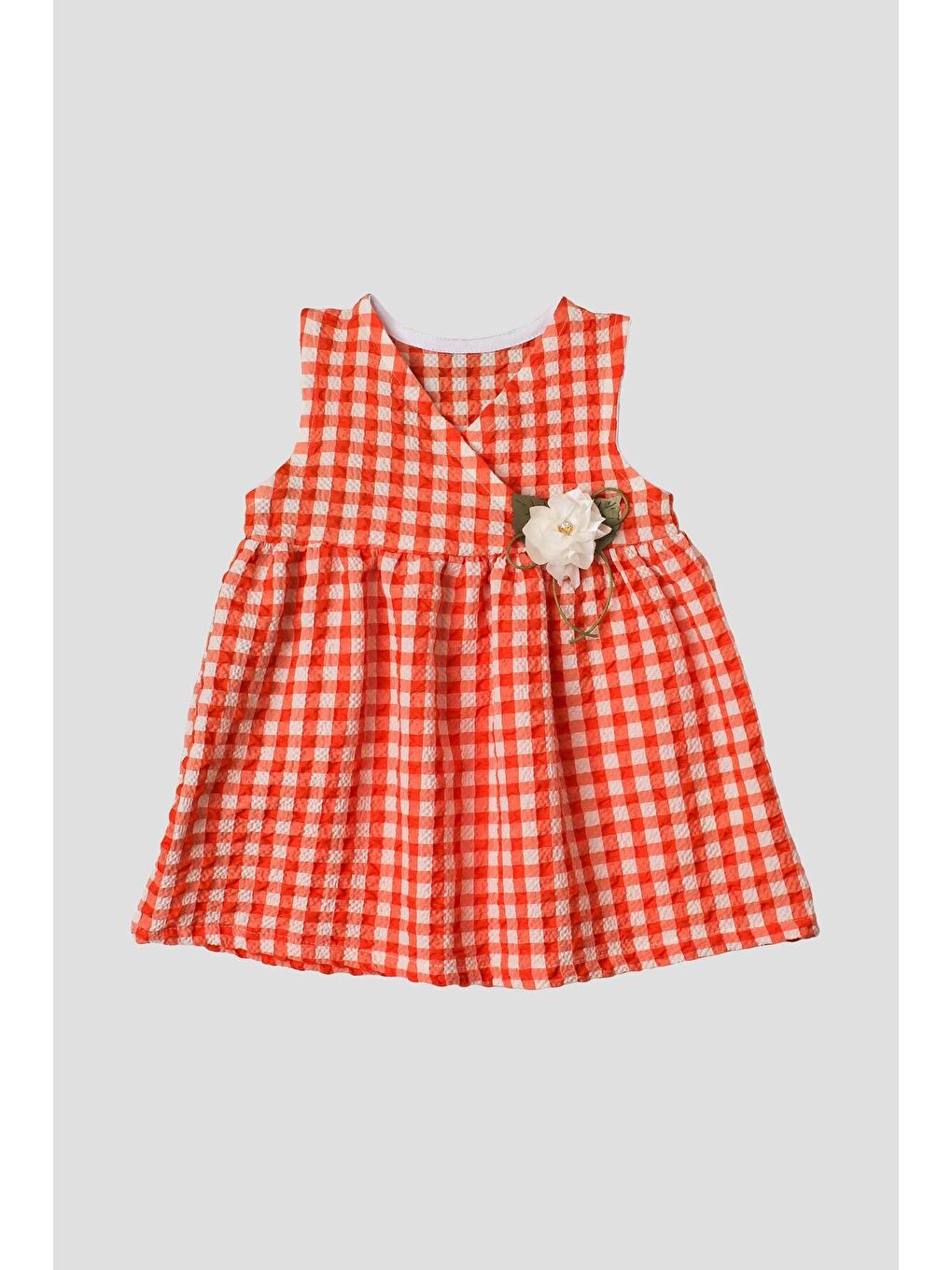 Turuncu Pötikare Desenli Gül Detaylı Esnek Kız Bebek Elbisesi-1