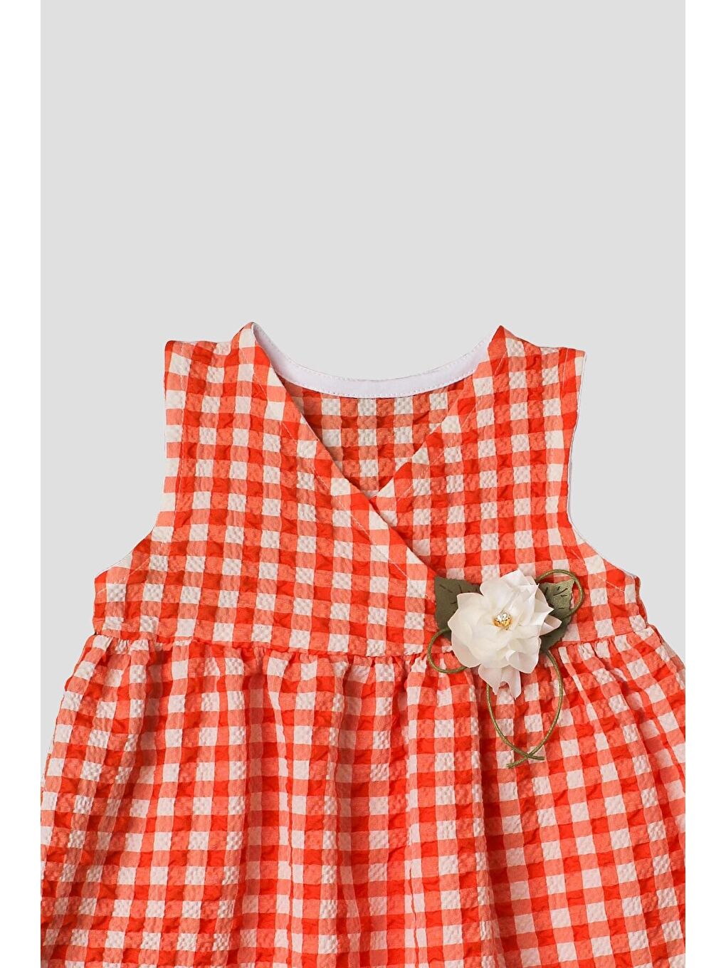 Turuncu Pötikare Desenli Gül Detaylı Esnek Kız Bebek Elbisesi-2