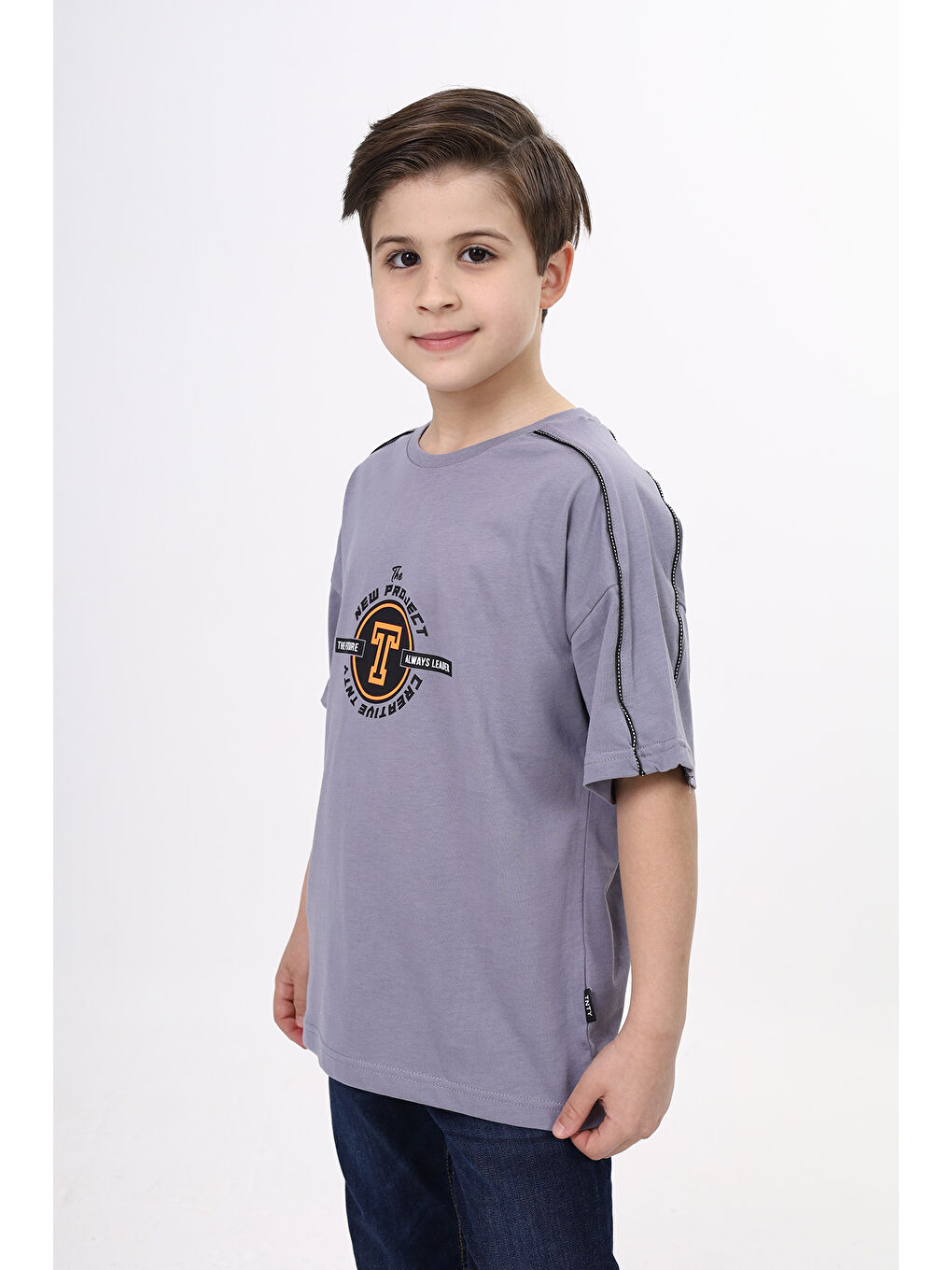 Gri Erkek Çocuk Baskılı Tişört-1