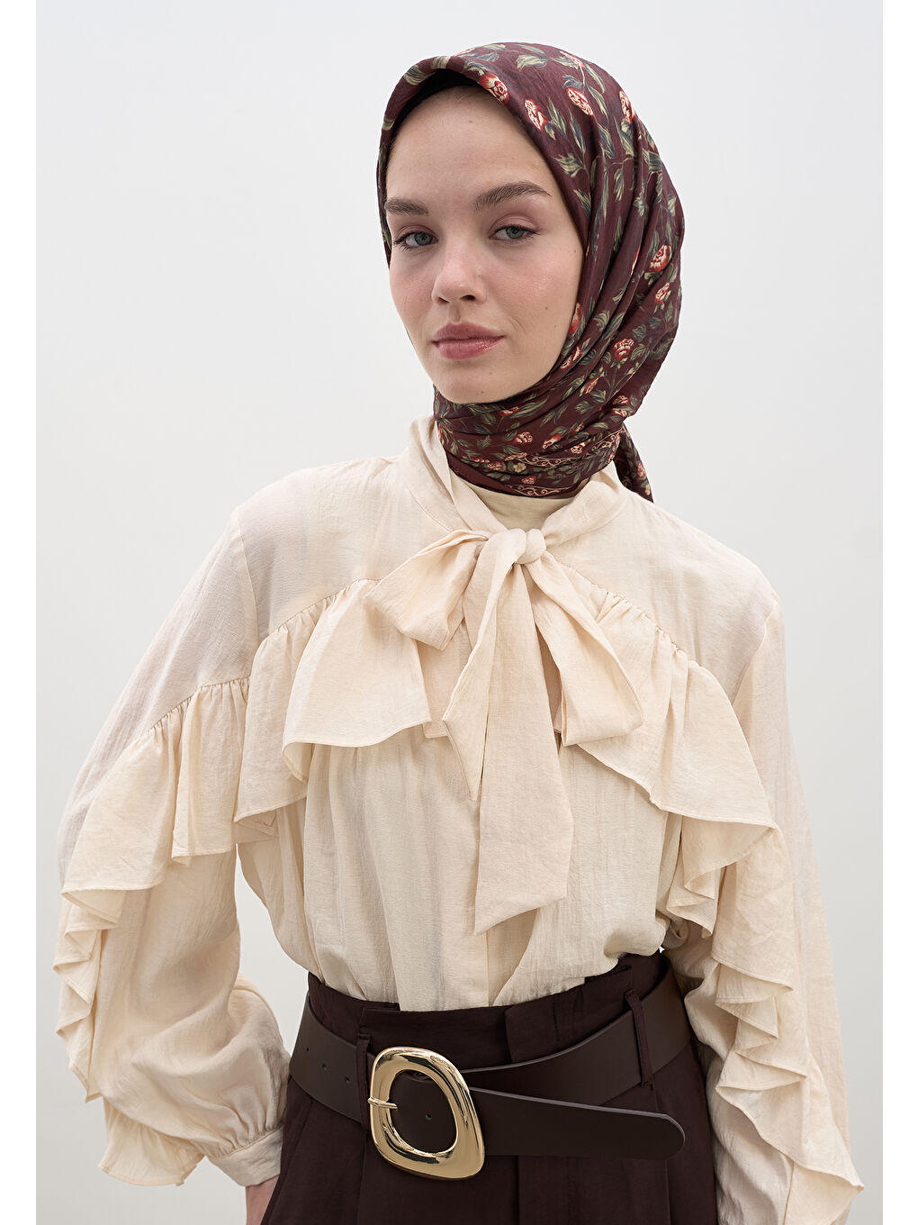 Leana Desen Pamuklu Viskon Eşarp Bordo-1