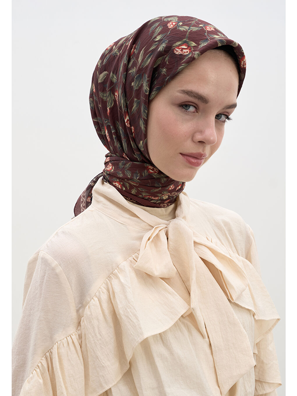 Leana Desen Pamuklu Viskon Eşarp Bordo-2