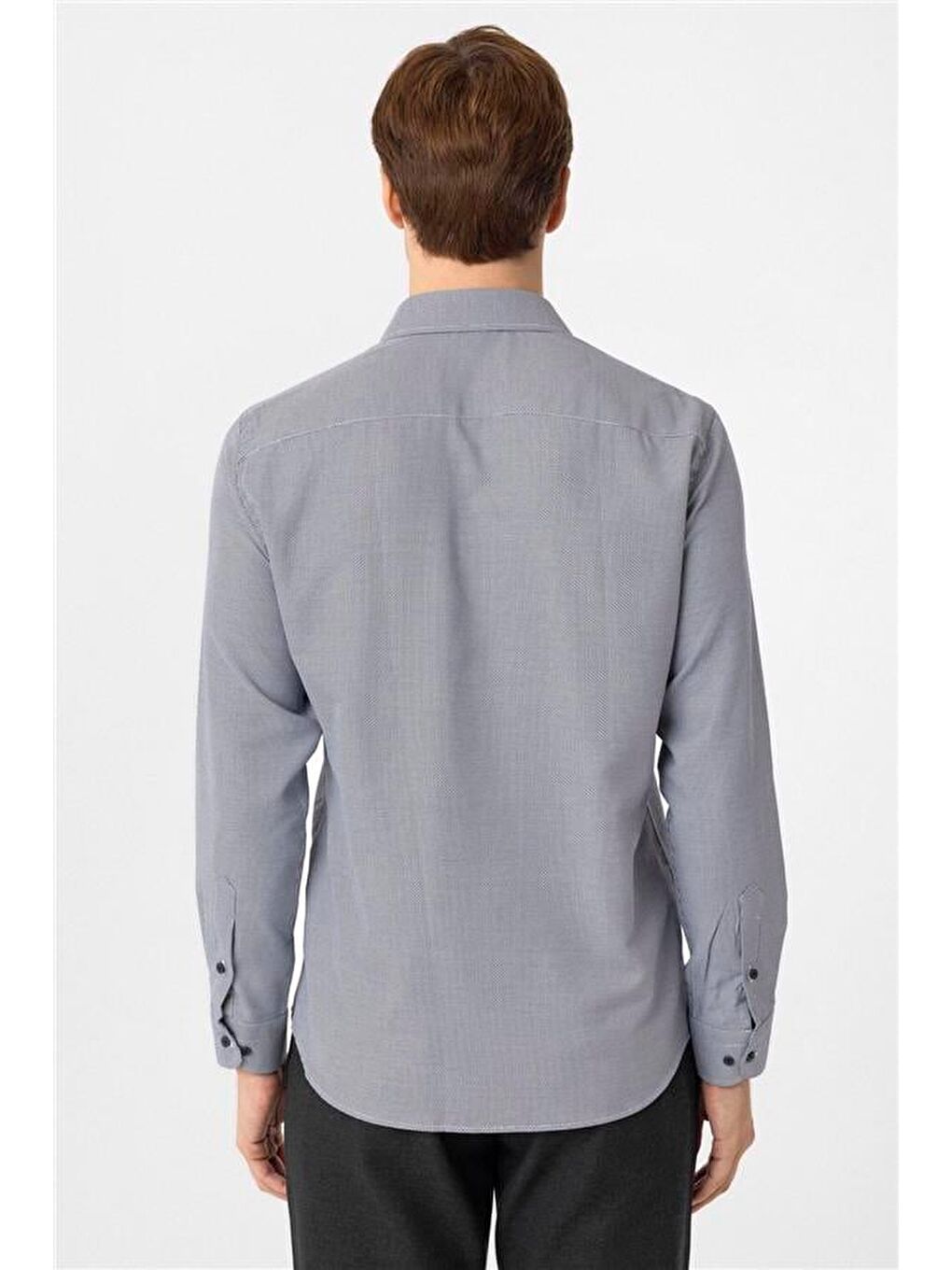 Lacivert Slim Armürlü Klasik Yaka Gömlek-5