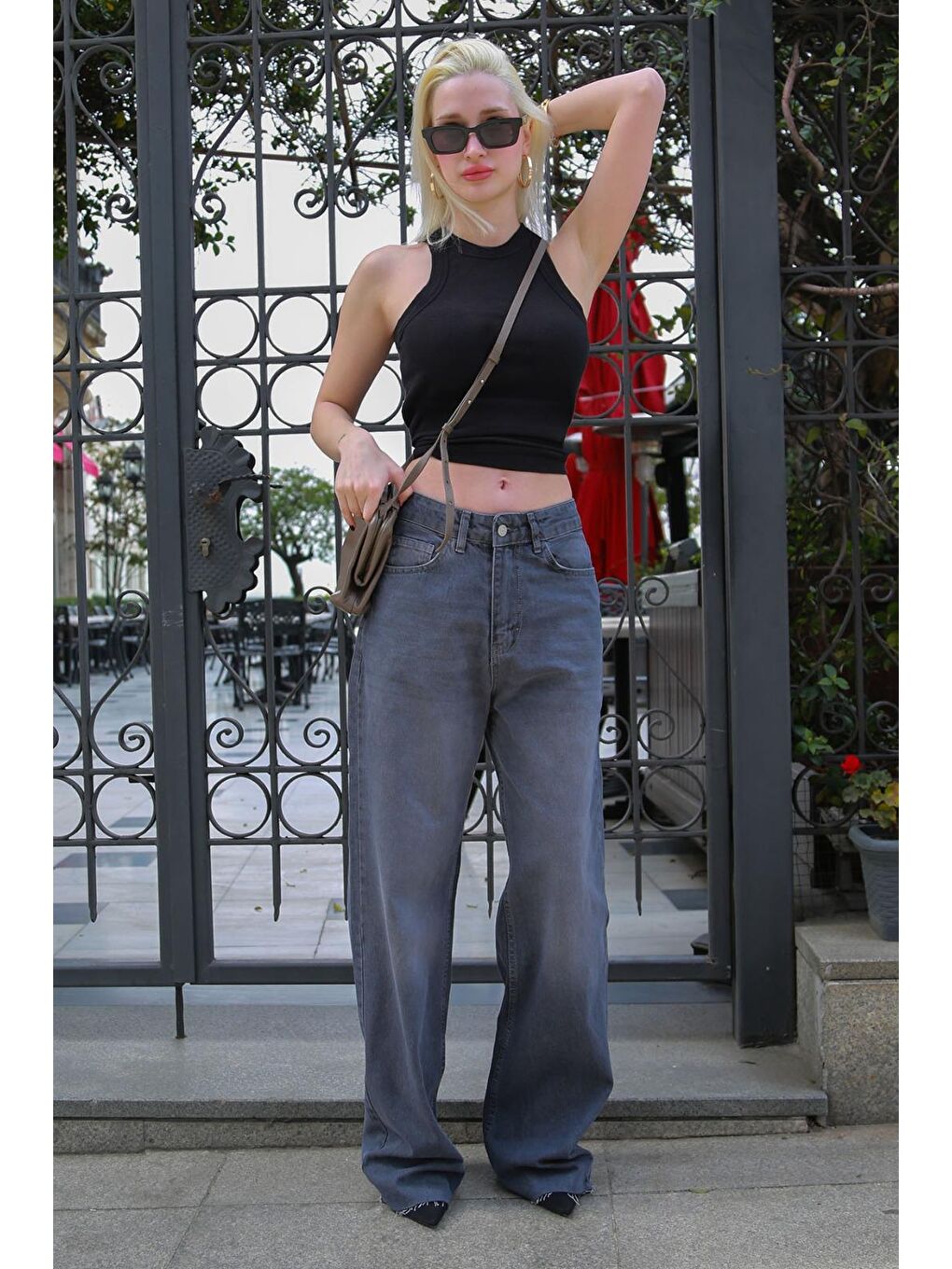 Gri Füme Palazzo Yüksel Bel Kadın Jean Mg1494-4