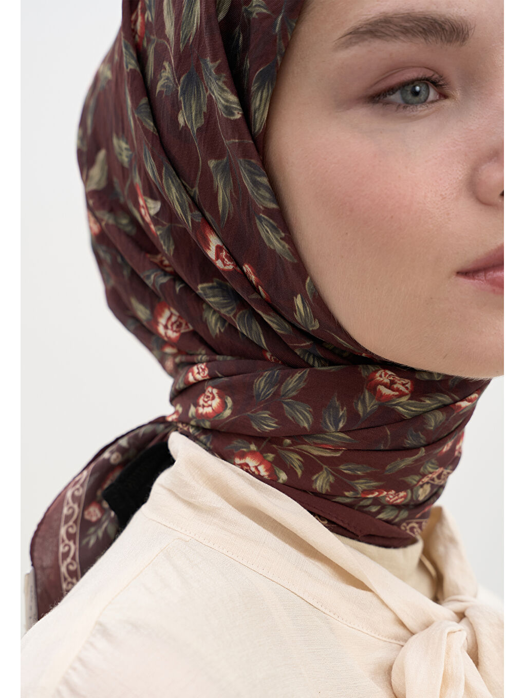 Leana Desen Pamuklu Viskon Eşarp Bordo-4