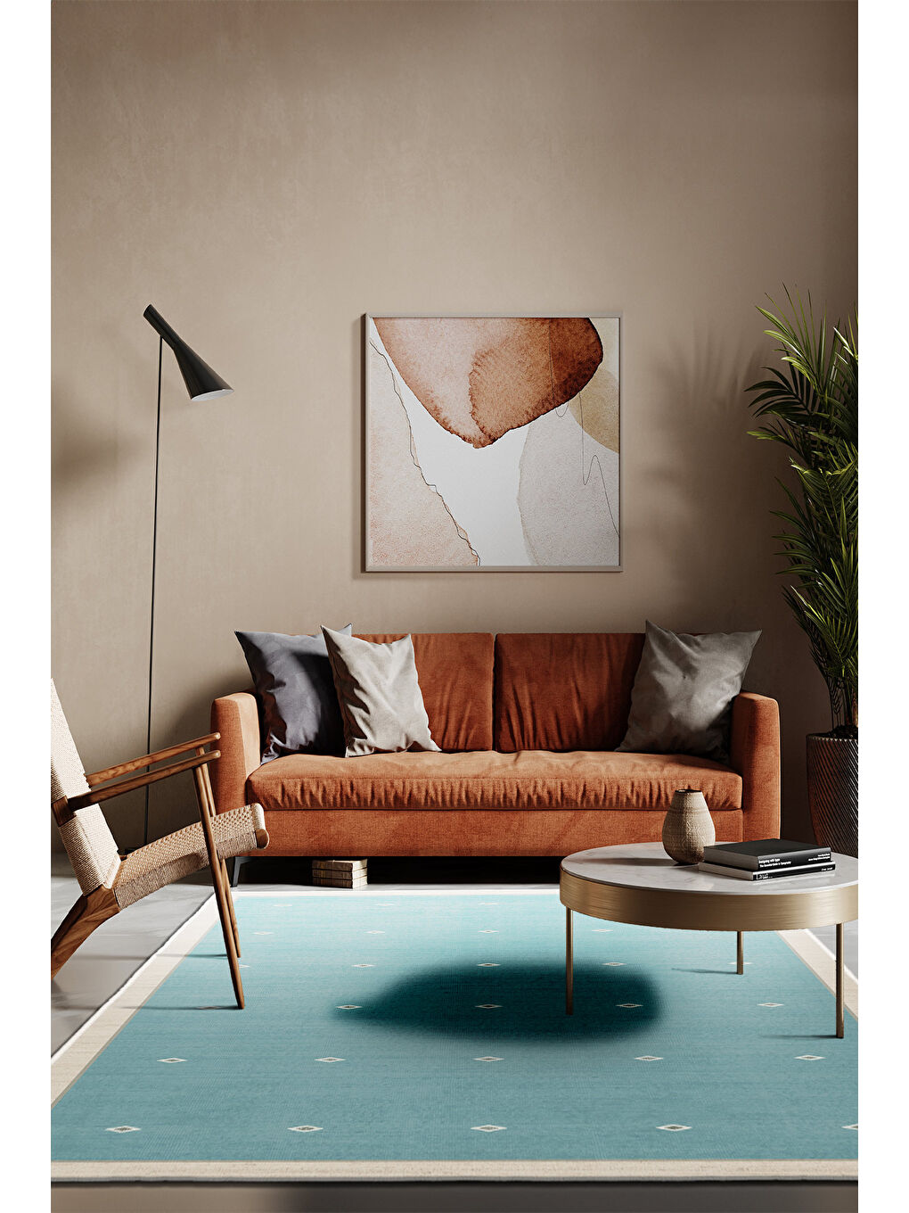 Mavi Dekoratif Özel Tasarım Yıkanabilir İnce Kaymaz Tabanlı Modern Halı KECE FR39-1