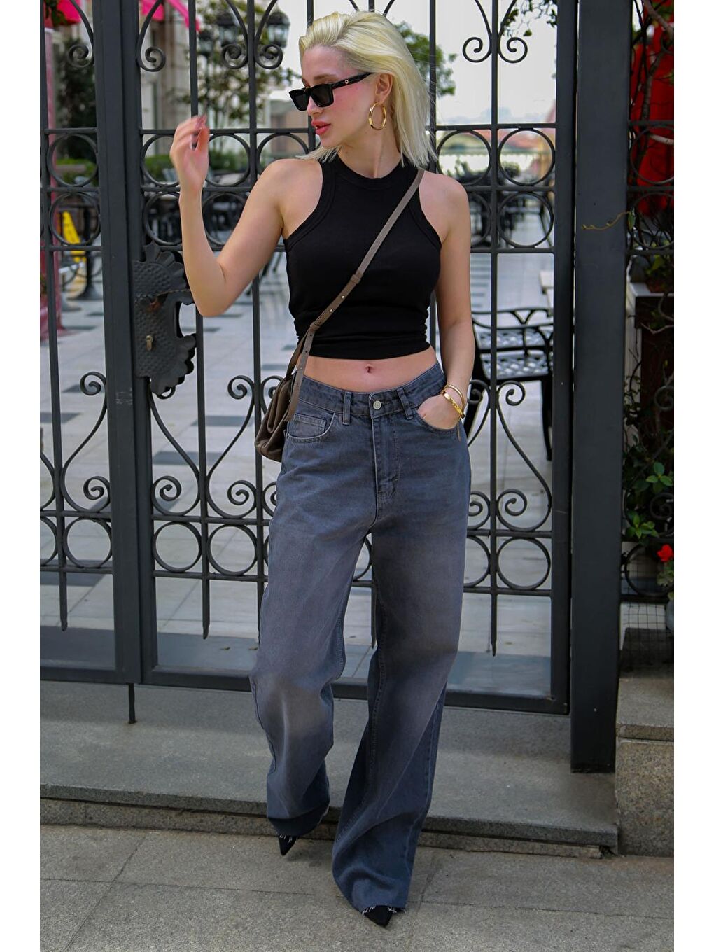 Gri Füme Palazzo Yüksel Bel Kadın Jean Mg1494-6