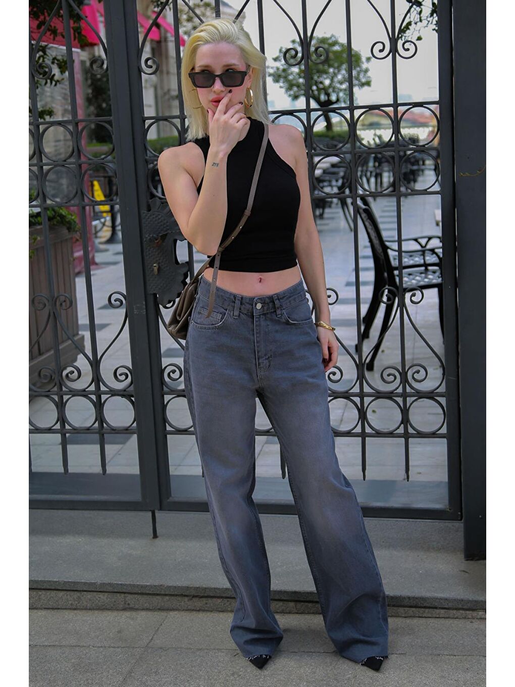 Gri Füme Palazzo Yüksel Bel Kadın Jean Mg1494-7