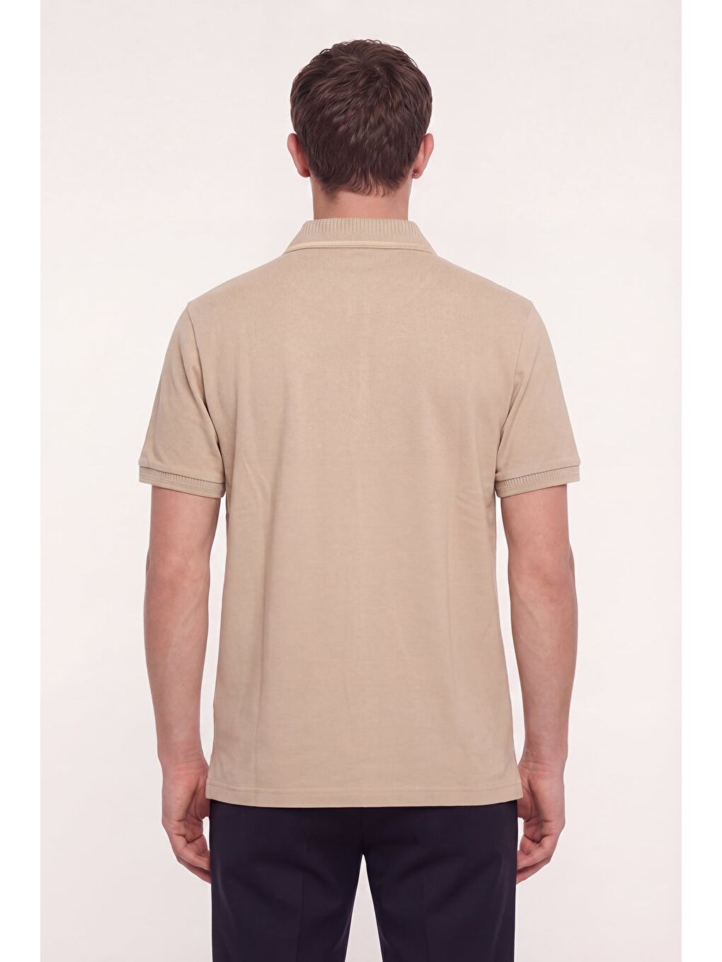 Bej Erkek Kum Dar Kesim Slim Fit %100 Pamuk Pike Polo Yaka T-Shirt-3
